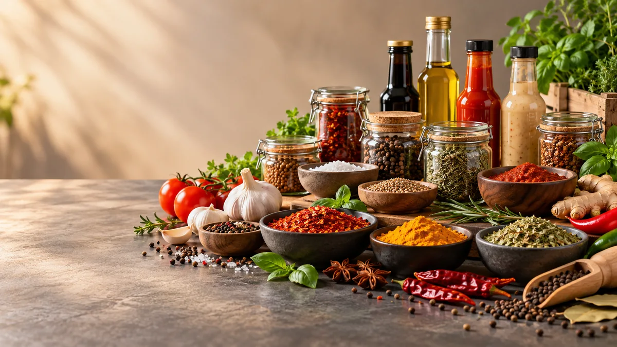 Assorted herbs, spices and ingredients